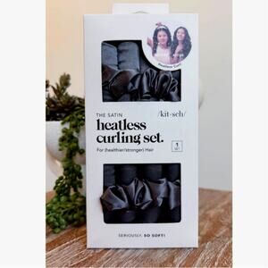 Kitsch The Satin Heatless Hair Curling Set Curling Rod & Satin Scrunchies Black